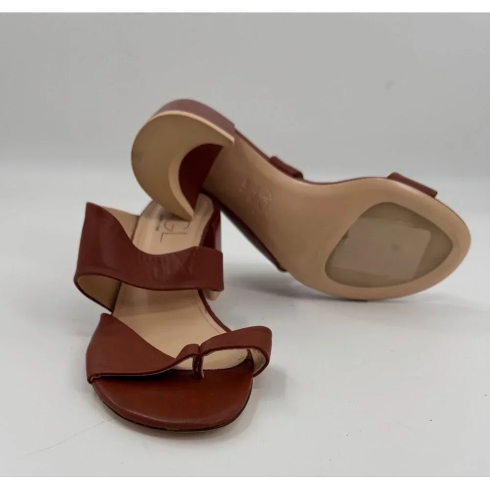AGL Brown Moon Thong Leather Block Heel Sandals 38.5 or US 8.5 Made In Italy